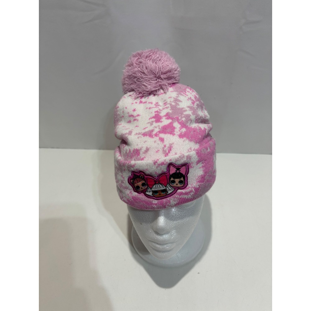 LOL Surprise Beanie Kids 4-6X Pink Tie Dye Pom Pom Character Knit Hat